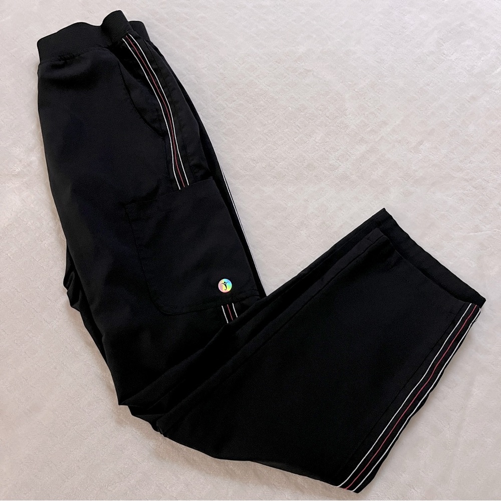 Scrubletics Black Sport Medical Scrub Cargo Pants Pink Purple Trim Women’s XS